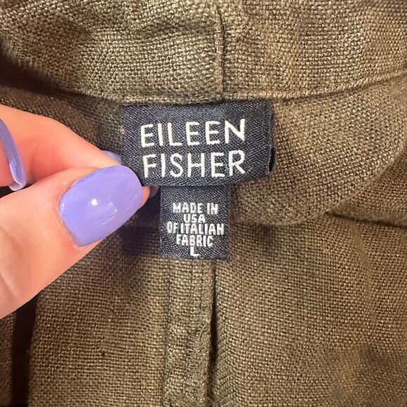 Eileen Fisher 100% Linen Pants High Rise Straight Leg Ankle Olive Green - Picture 6 of 8